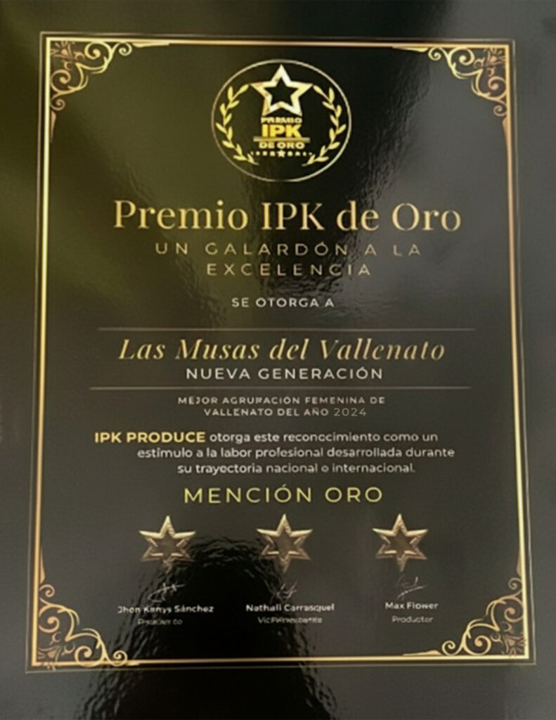 Premio Lo Nuestro es Primero 2023 Mención Diamante otorgado a Las Musas del Vallenato NG como agrupación internacional de vallenato