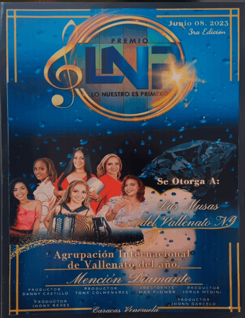 Mención especial Latin Mara Internacional 2022 otorgada a Las Musas del Vallenato NG