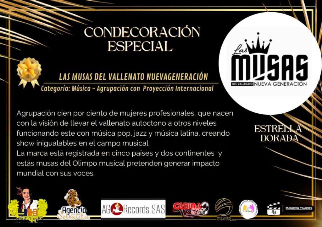 Condecoración especial YH Awards 2024 otorgada a Las Musas del Vallenato NG por su trayectoria artística