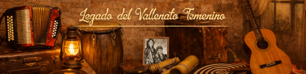 Legado del vallenato femenino representado con instrumentos tradicionales como acordeón y guitarra en un ambiente cultural que simboliza memoria, respeto y continuidad histórica.