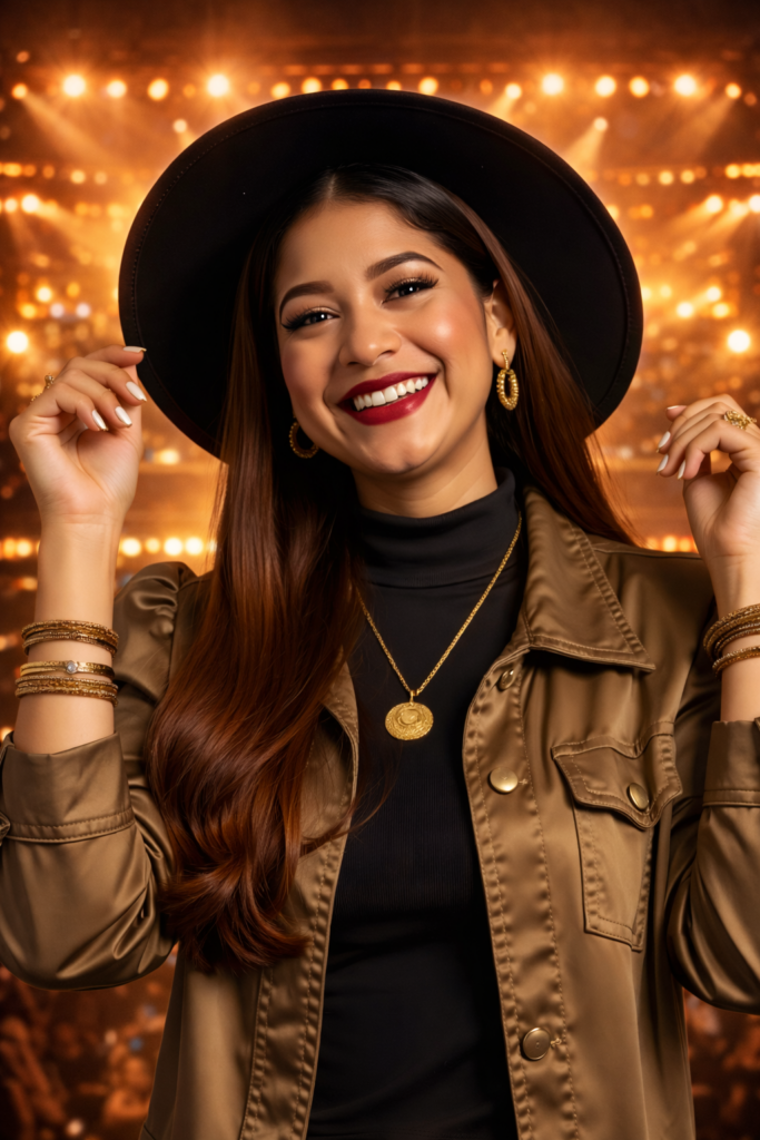 Karo de Ávila, acordeonista de Las Musas del Vallenato Nueva Generación, en retrato escénico que representa la tradición vallenata con proyección global y fusión contemporánea.