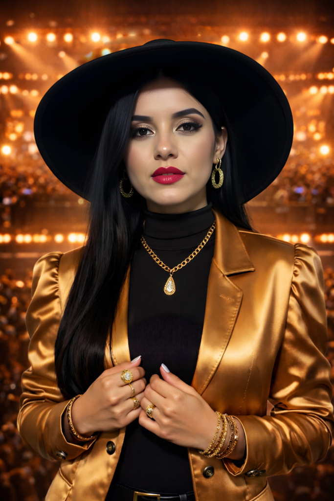 Maciel Espinoza, cantante del vallenato femenino contemporáneo, en retrato artístico que representa la fusión entre tradición vallenata y modernidad musical.